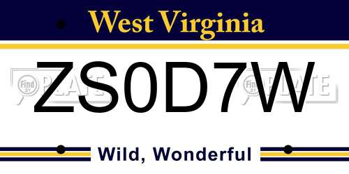 ZS0D7W West Virginia License Plate