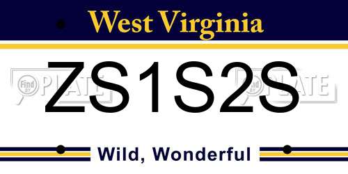 ZS1S2S West Virginia License Plate