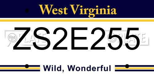 ZS2E255 West Virginia License Plate