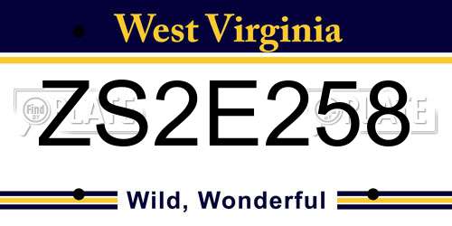 ZS2E258 West Virginia License Plate
