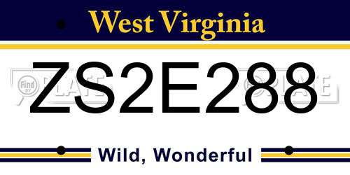 ZS2E288 West Virginia License Plate