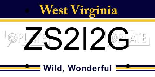 ZS2I2G West Virginia License Plate