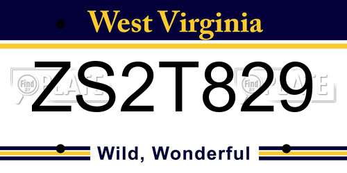 ZS2T829 West Virginia License Plate