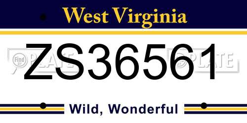 ZS36561 West Virginia License Plate