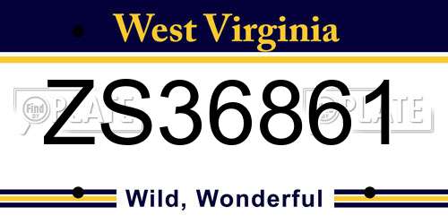 ZS36861 West Virginia License Plate
