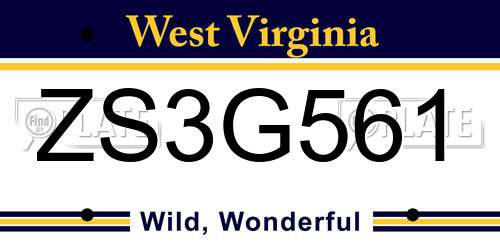 ZS3G561 West Virginia License Plate