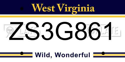 ZS3G861 West Virginia License Plate