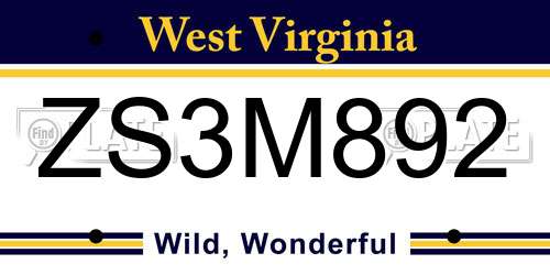 ZS3M892 West Virginia License Plate