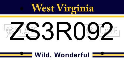 ZS3R092 West Virginia License Plate