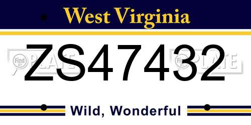 ZS47432 West Virginia License Plate