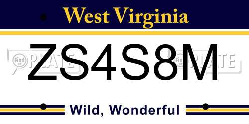 ZS4S8M West Virginia License Plate