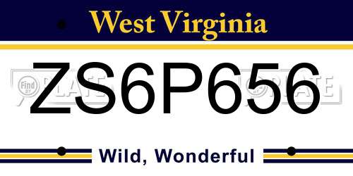 ZS6P656 West Virginia License Plate