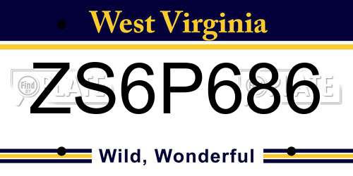 ZS6P686 West Virginia License Plate