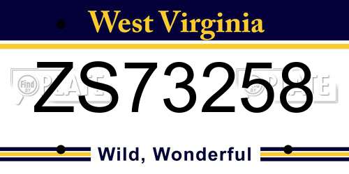 ZS73258 West Virginia License Plate