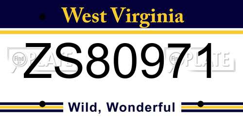 ZS80971 West Virginia License Plate