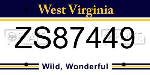 ZS87449 West Virginia License Plate