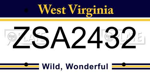 ZSA2432 West Virginia License Plate