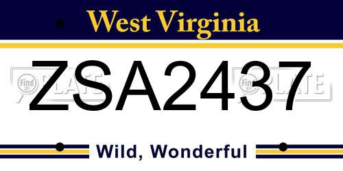 ZSA2437 West Virginia License Plate