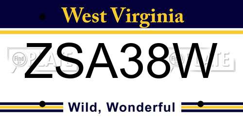 ZSA38W West Virginia License Plate