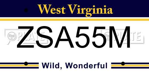 ZSA55M West Virginia License Plate