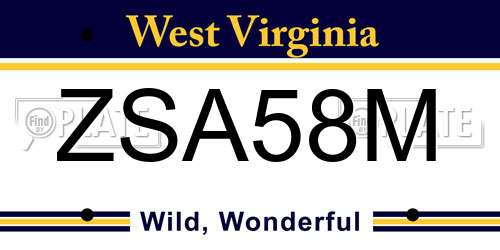 ZSA58M West Virginia License Plate