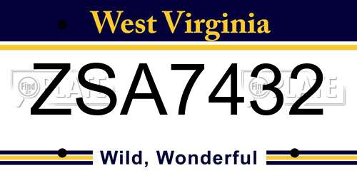 ZSA7432 West Virginia License Plate