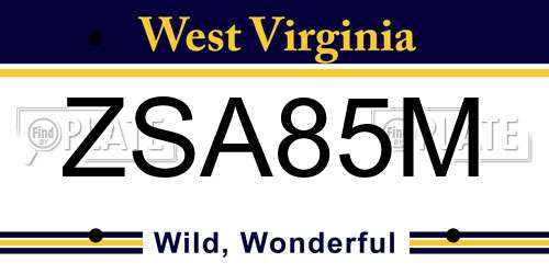 ZSA85M West Virginia License Plate