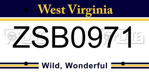 ZSB0971 West Virginia License Plate