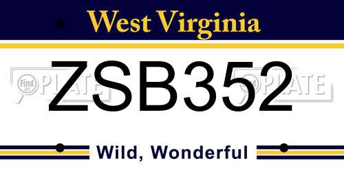 ZSB352 West Virginia License Plate