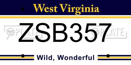 ZSB357 West Virginia License Plate