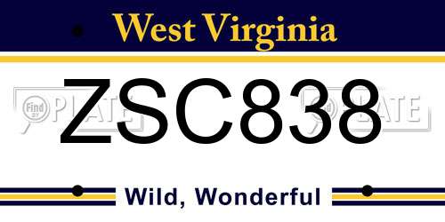ZSC838 West Virginia License Plate