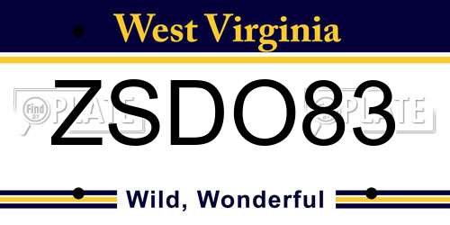 ZSDO83 West Virginia License Plate