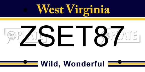 ZSET87 West Virginia License Plate