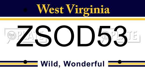 ZSOD53 West Virginia License Plate