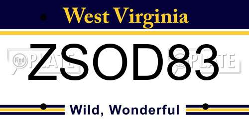 ZSOD83 West Virginia License Plate