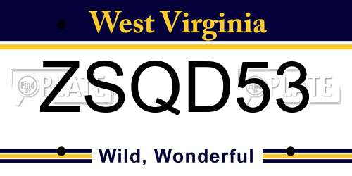 ZSQD53 West Virginia License Plate