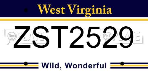 ZST2529 West Virginia License Plate