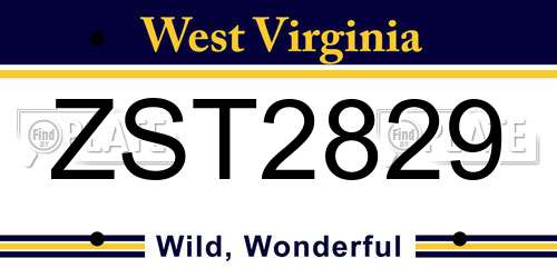 ZST2829 West Virginia License Plate