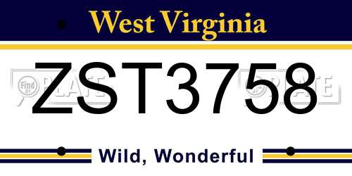 ZST3758 West Virginia License Plate