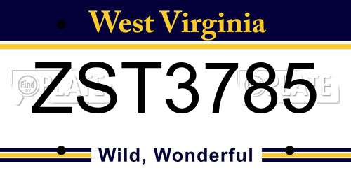 ZST3785 West Virginia License Plate