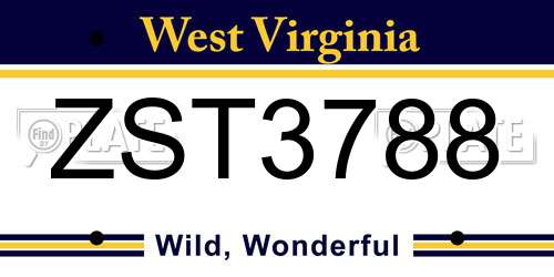 ZST3788 West Virginia License Plate