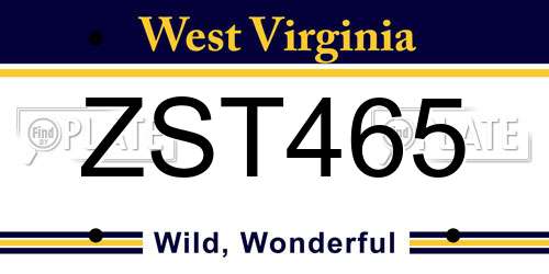 ZST465 West Virginia License Plate