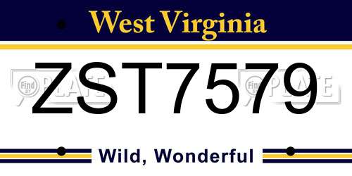 ZST7579 West Virginia License Plate