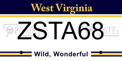 ZSTA68 West Virginia License Plate