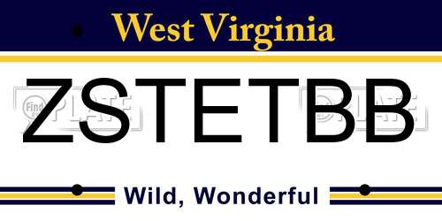 ZSTETBB West Virginia License Plate