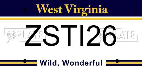 ZSTI26 West Virginia License Plate
