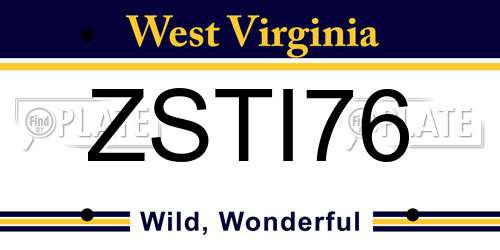 ZSTI76 West Virginia License Plate