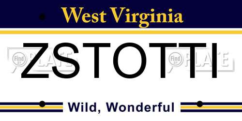 ZSTOTTI West Virginia License Plate