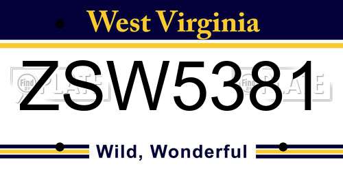 ZSW5381 West Virginia License Plate