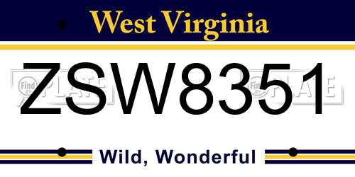 ZSW8351 West Virginia License Plate
